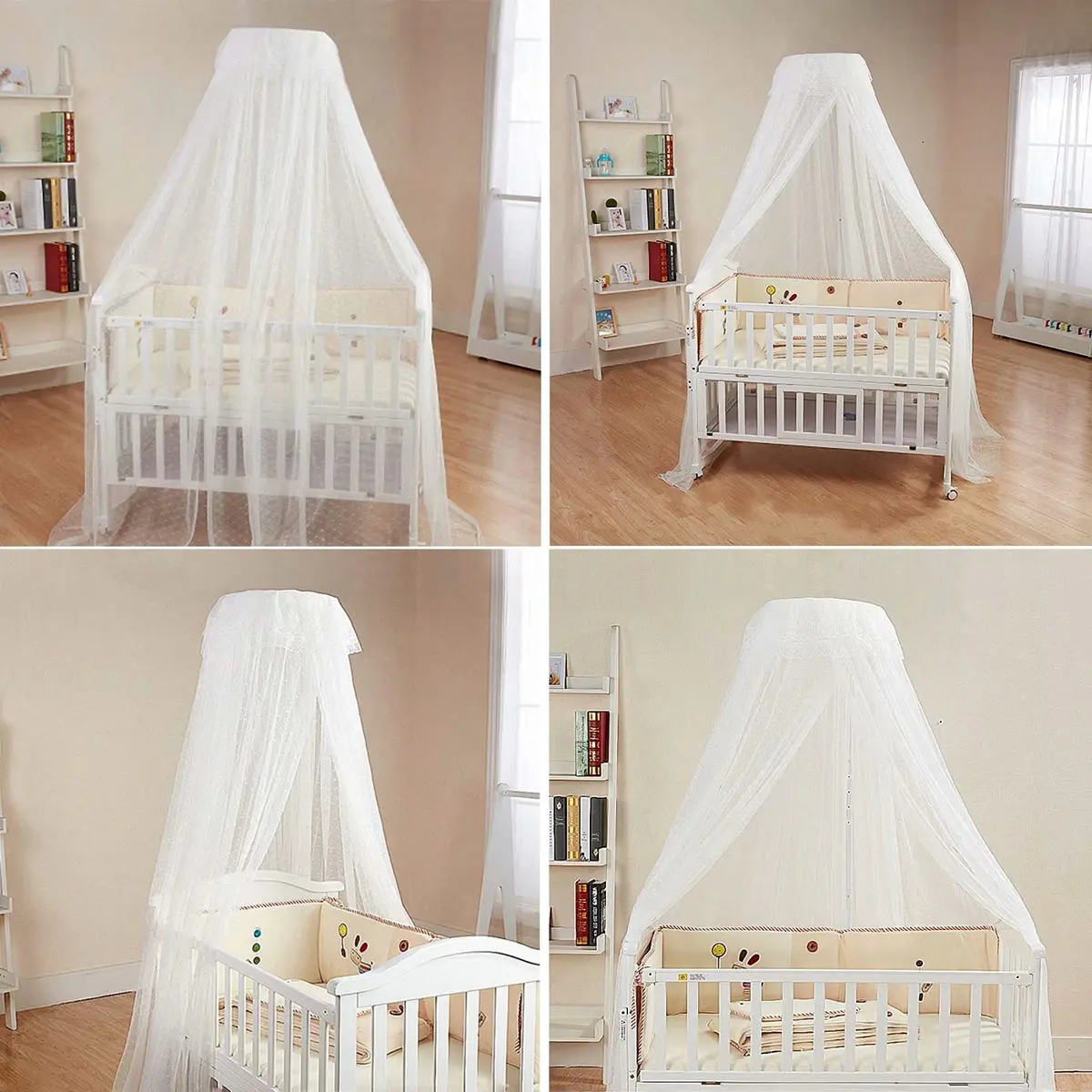 HanYun White Baby Crib Canopy with Stand Rod | Breathable Mesh for Nursery & Outdoor Decor - view 6