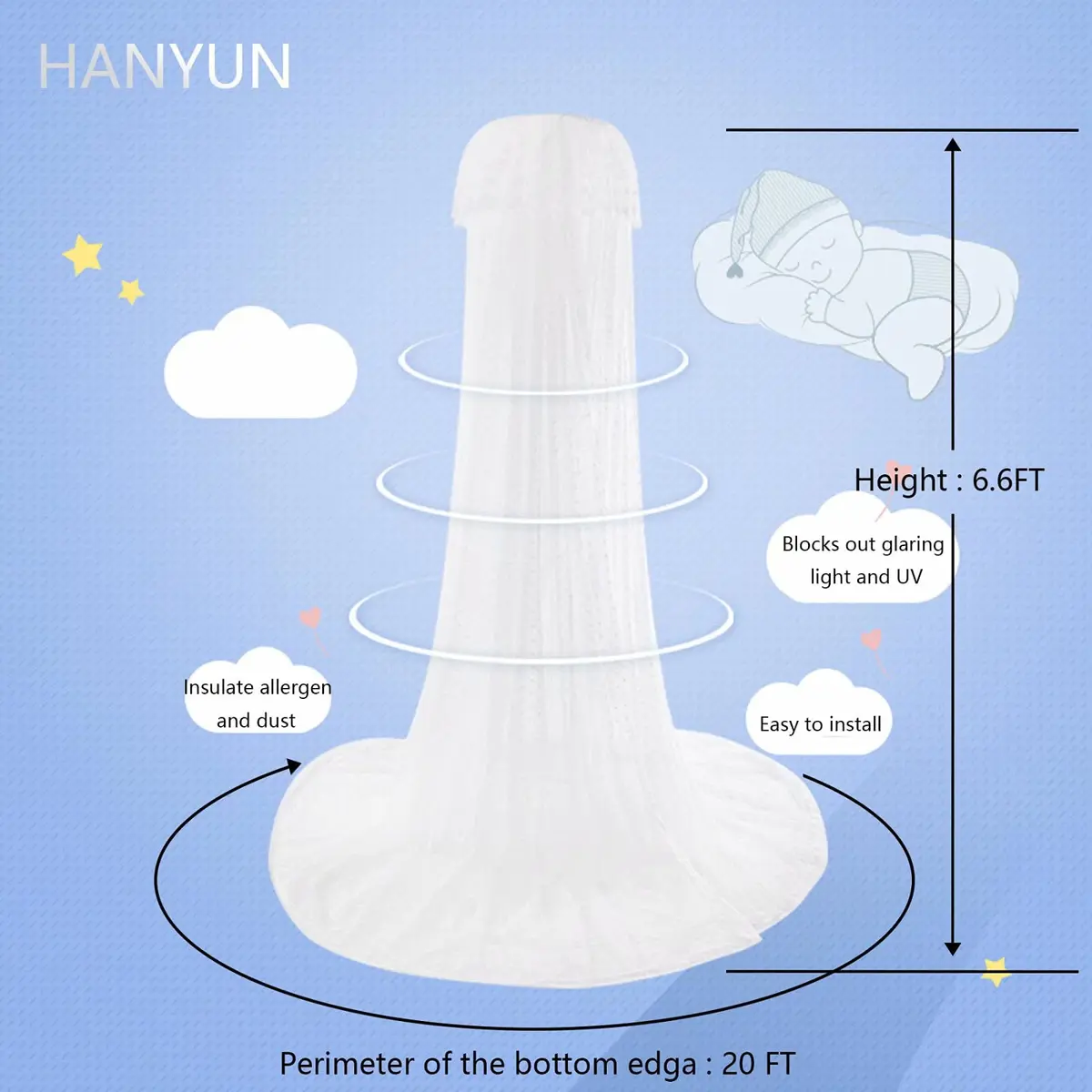 HanYun White Baby Crib Canopy with Stand Rod | Breathable Mesh for Nursery & Outdoor Decor - view 2
