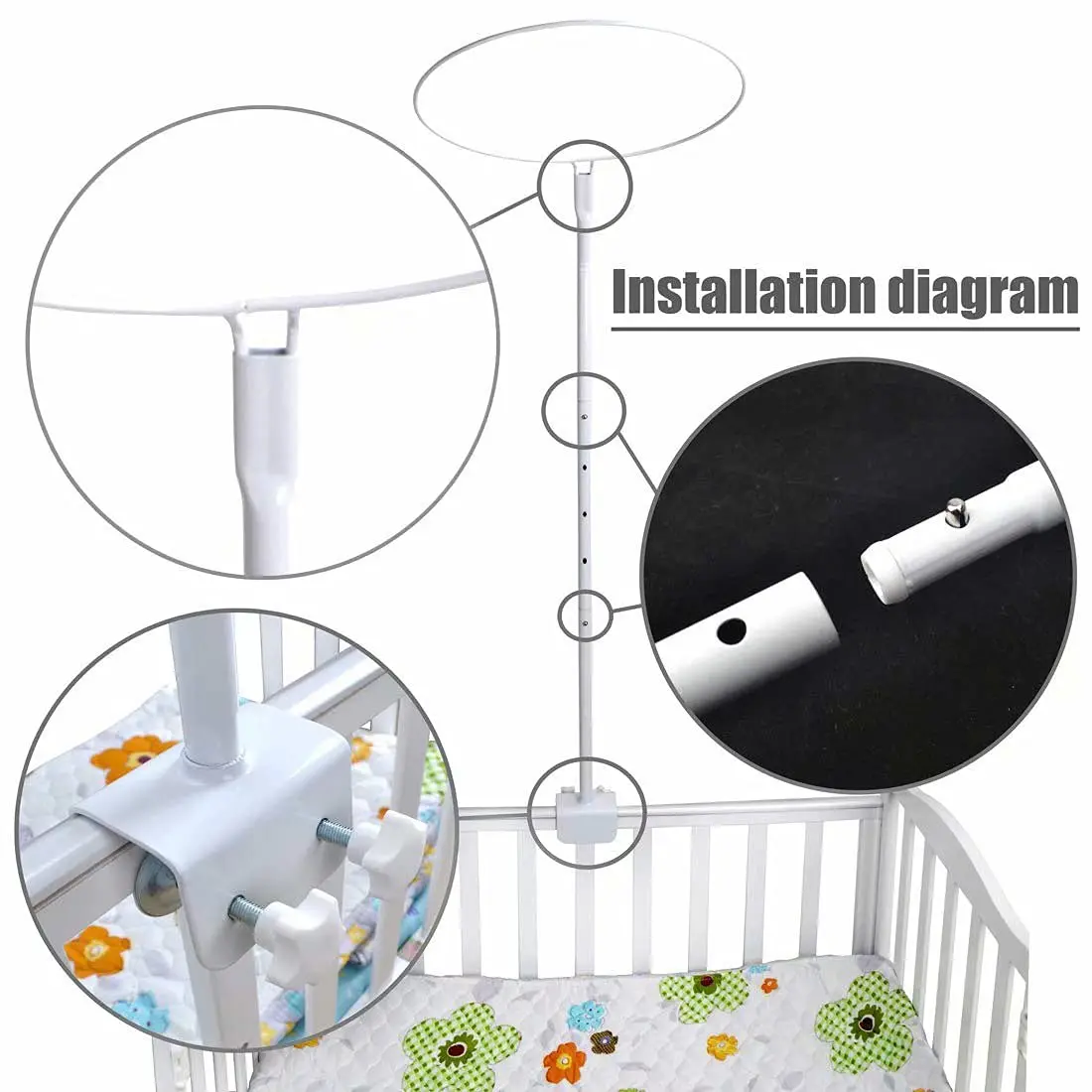 HanYun White Baby Crib Canopy with Stand Rod | Breathable Mesh for Nursery & Outdoor Decor - view 4
