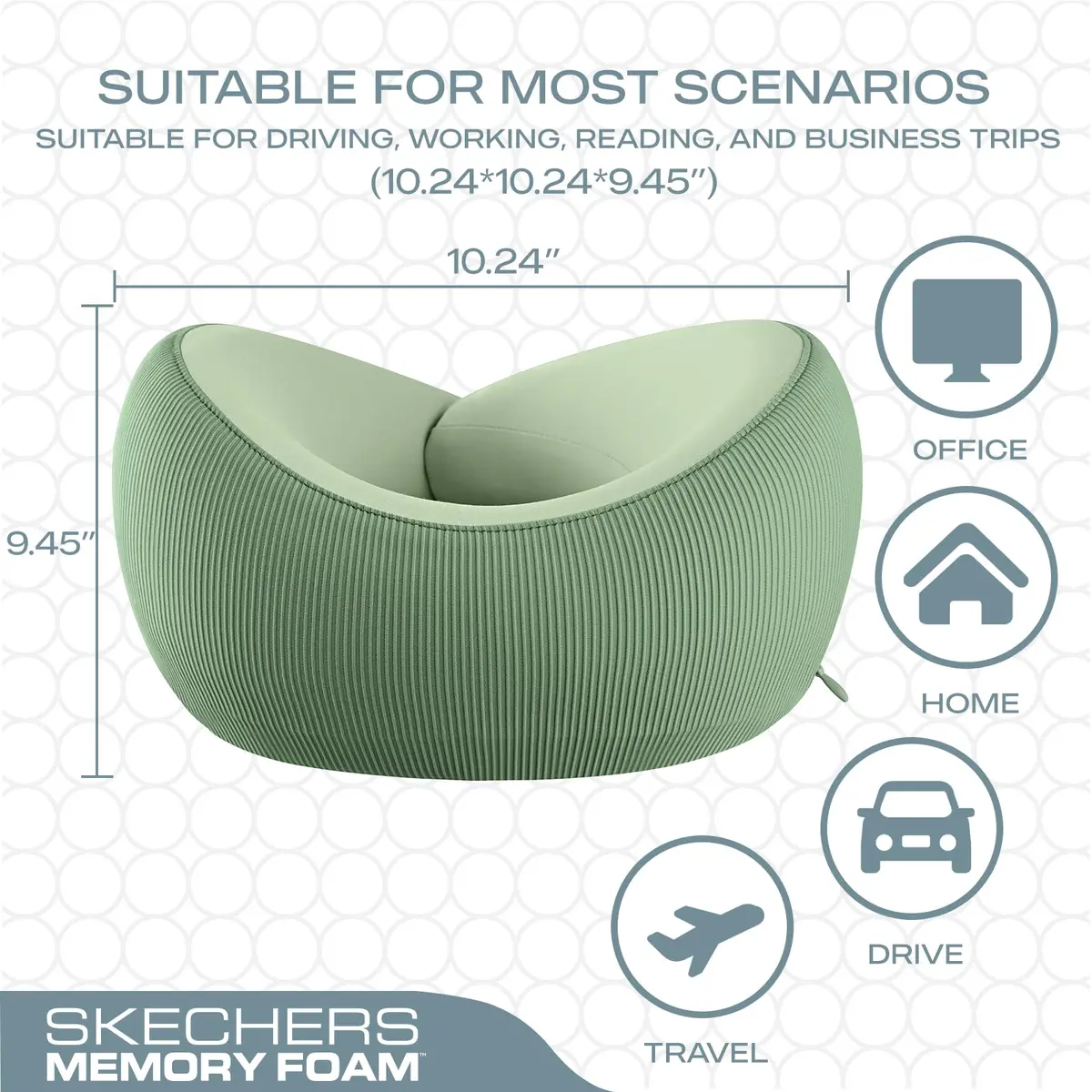 Skechers Memory Foam Neck Pillow | Breathable & Ergonomic Travel Support for Men & Women, Green - view 5