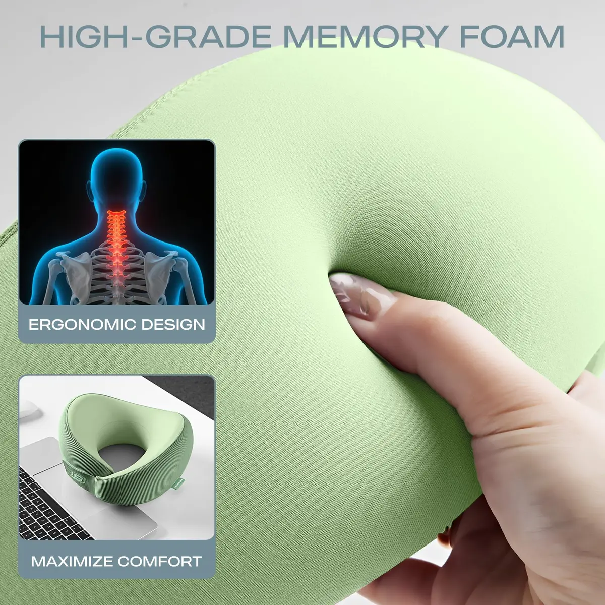 Skechers Memory Foam Neck Pillow | Breathable & Ergonomic Travel Support for Men & Women, Green - view 8