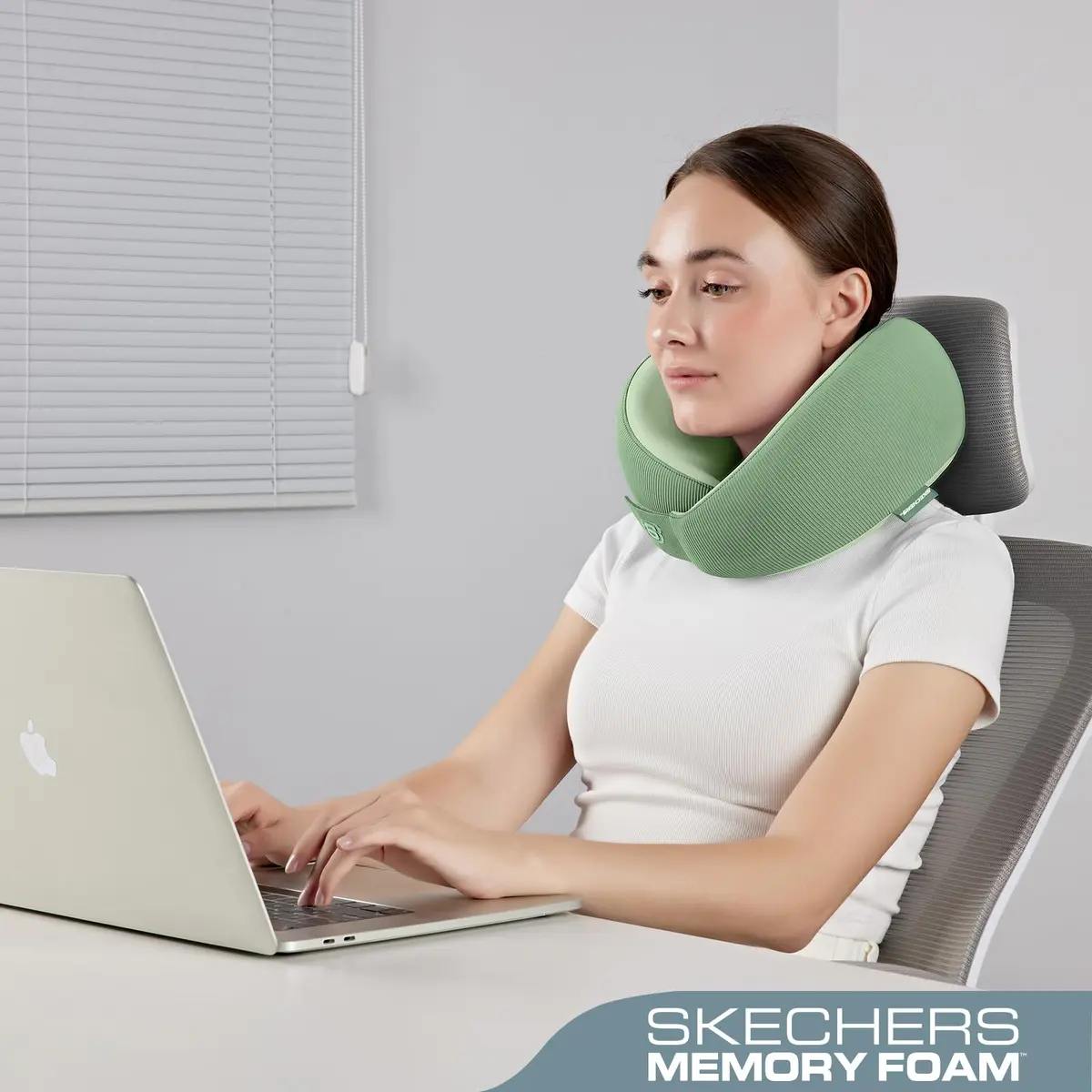 Skechers Memory Foam Neck Pillow | Breathable & Ergonomic Travel Support for Men & Women, Green - view 4