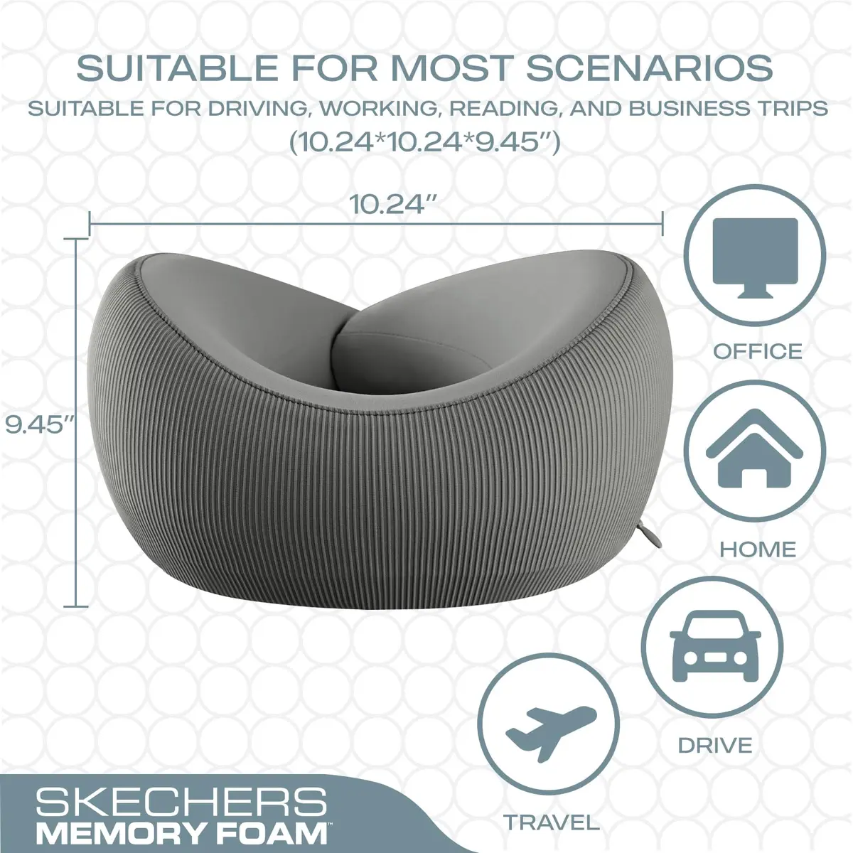 Skechers Memory Foam Neck Pillow Grey | Breathable & Ergonomic Travel Support - view 5