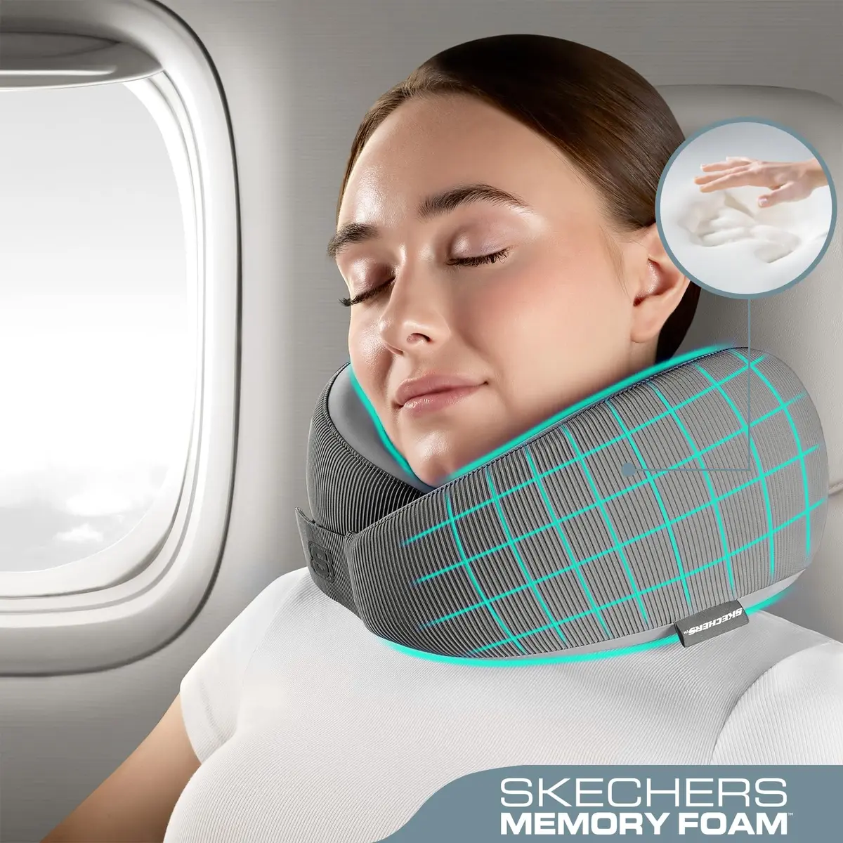 Skechers Memory Foam Neck Pillow Grey | Breathable & Ergonomic Travel Support - view 2