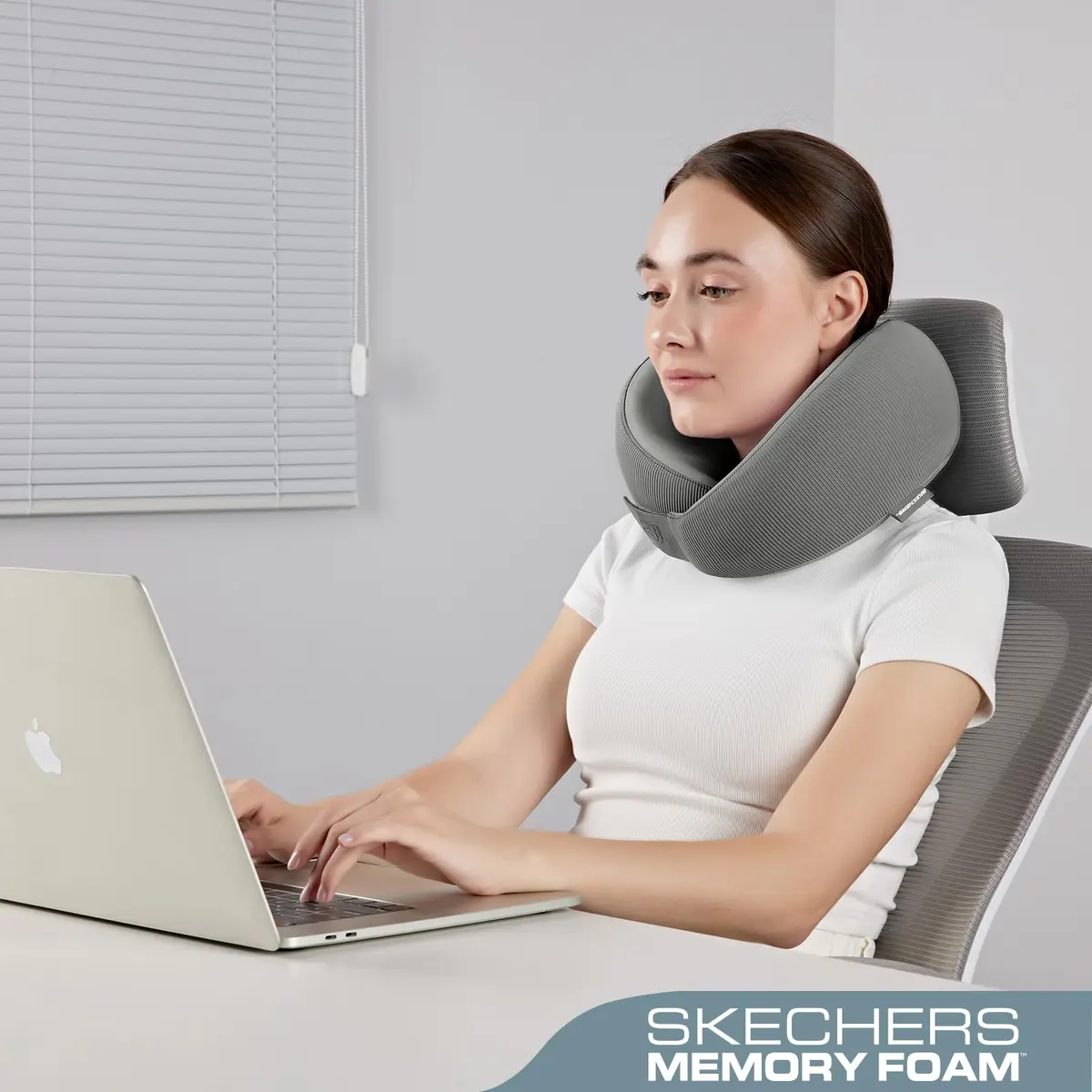 Skechers Memory Foam Neck Pillow Grey | Breathable & Ergonomic Travel Support - view 4