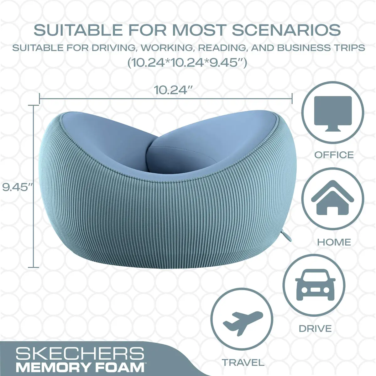 Skechers Memory Foam Neck Pillow Light Blue | Ergonomic Design for Travel, Car, Home & Office Use - view 5