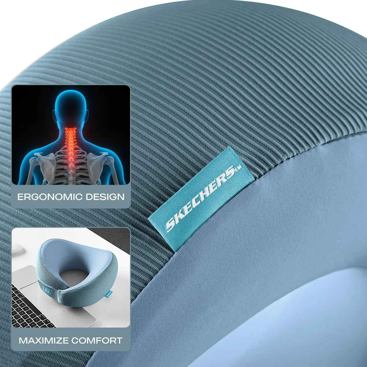 Skechers Memory Foam Neck Pillow Light Blue | Ergonomic Design for Travel, Car, Home & Office Use - view 7
