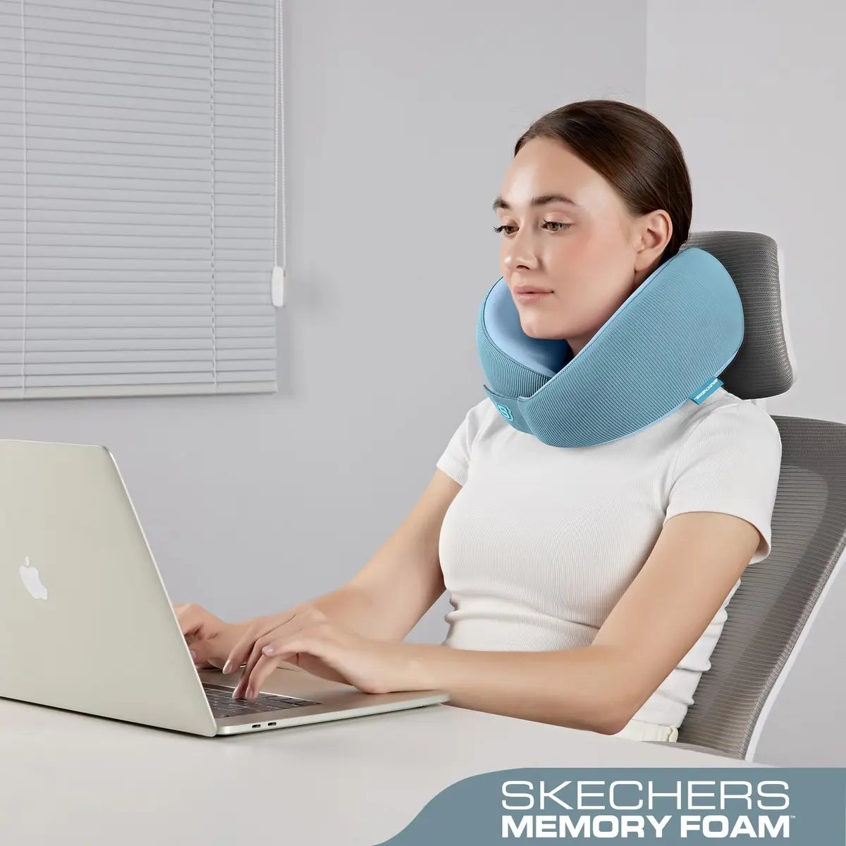 Skechers Memory Foam Neck Pillow Light Blue | Ergonomic Design for Travel, Car, Home & Office Use - view 4