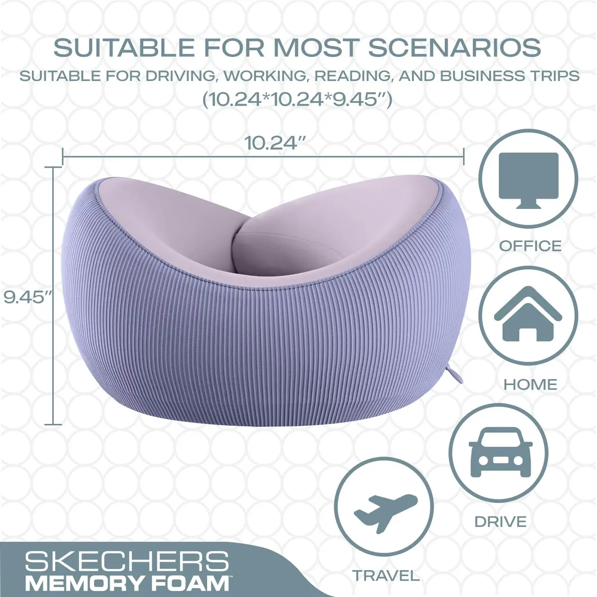 Skechers Memory Foam Neck Pillow Purple | Comfortable & Breathable Travel Pillow for Travel, Car Rides, Home, and Office Use - view 5