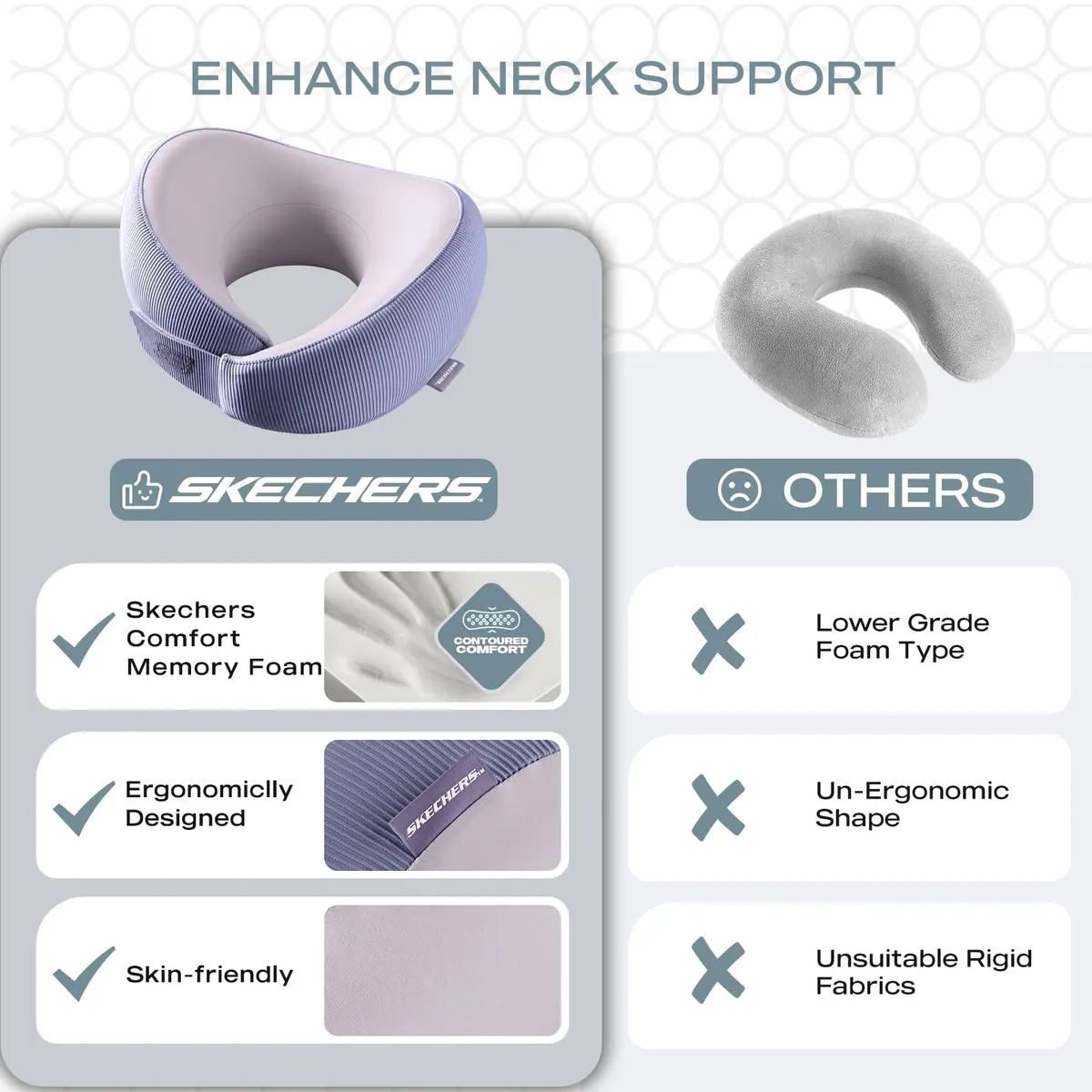 Skechers Memory Foam Neck Pillow Purple | Comfortable & Breathable Travel Pillow for Travel, Car Rides, Home, and Office Use - view 6