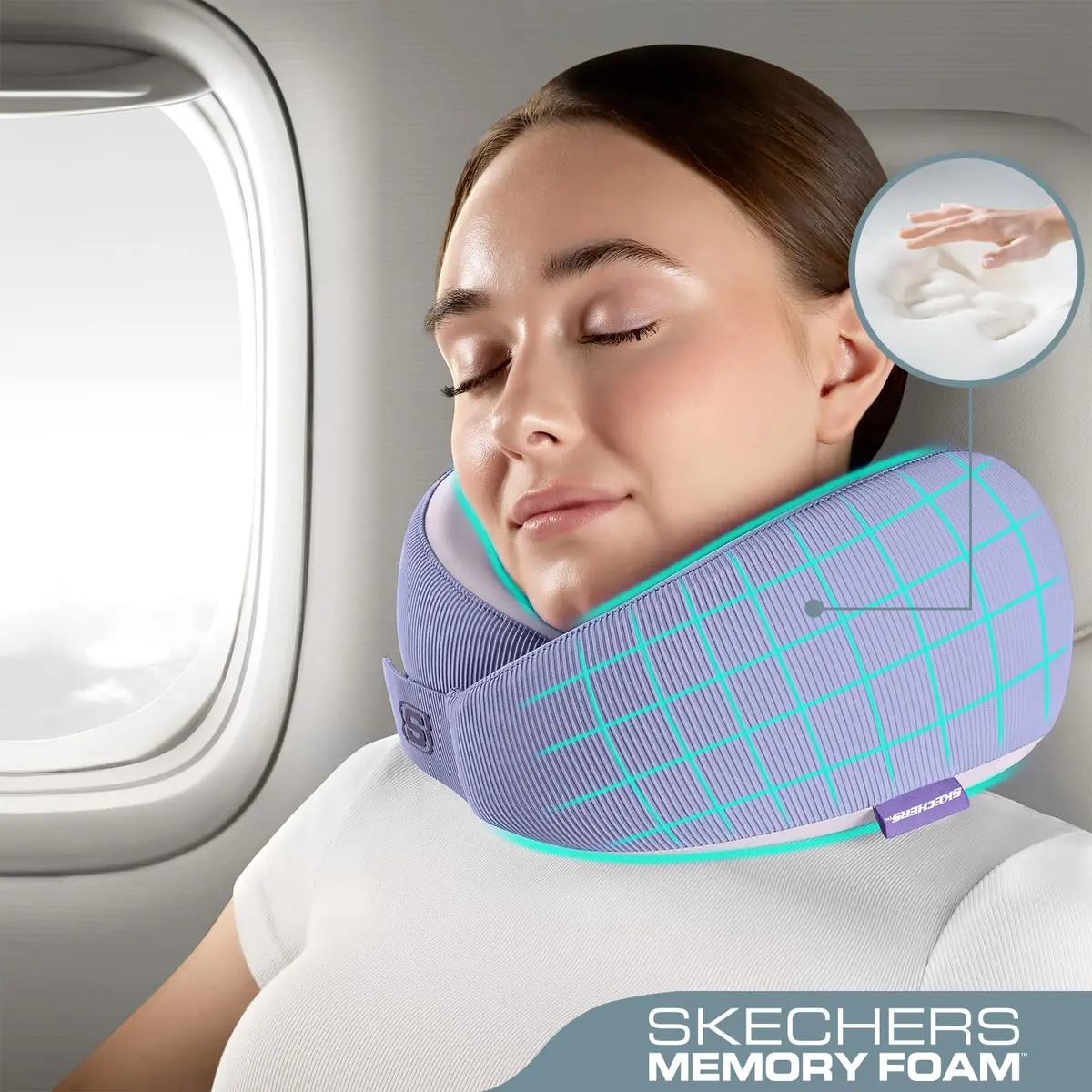 Skechers Memory Foam Neck Pillow Purple | Comfortable & Breathable Travel Pillow for Travel, Car Rides, Home, and Office Use - view 2