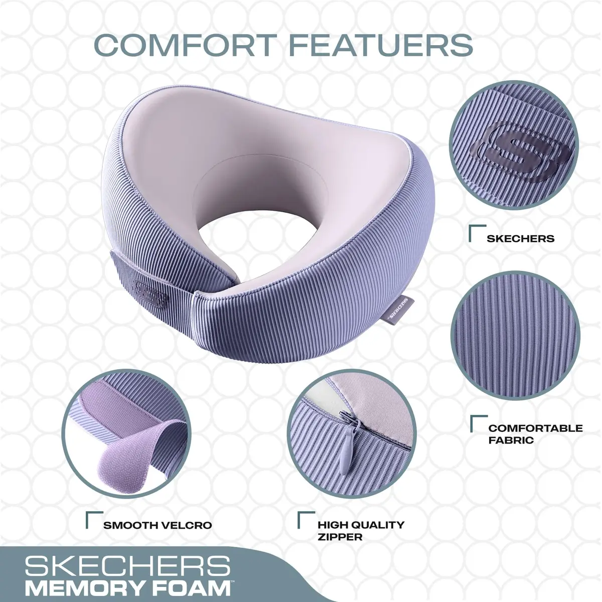 Skechers Memory Foam Neck Pillow Purple | Comfortable & Breathable Travel Pillow for Travel, Car Rides, Home, and Office Use - view 3