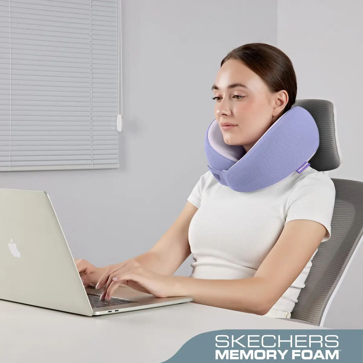 Skechers Memory Foam Neck Pillow Purple | Comfortable & Breathable Travel Pillow for Travel, Car Rides, Home, and Office Use - view 4