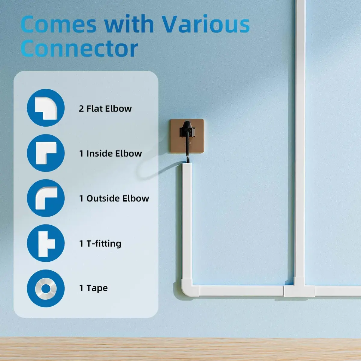Yecaye White Cord Management Cover 142in (360.7cm) | Conceals 2-3 Cables on Walls - view 3
