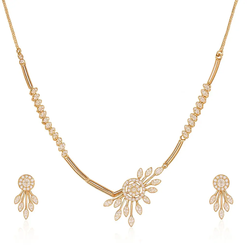 Nilu's Collection Jewelry Set Rose Gold/Silver Plated | American Diamond Stones | Anti Tarnish | Perfect for Weddings & Occasions (Large) - main product image