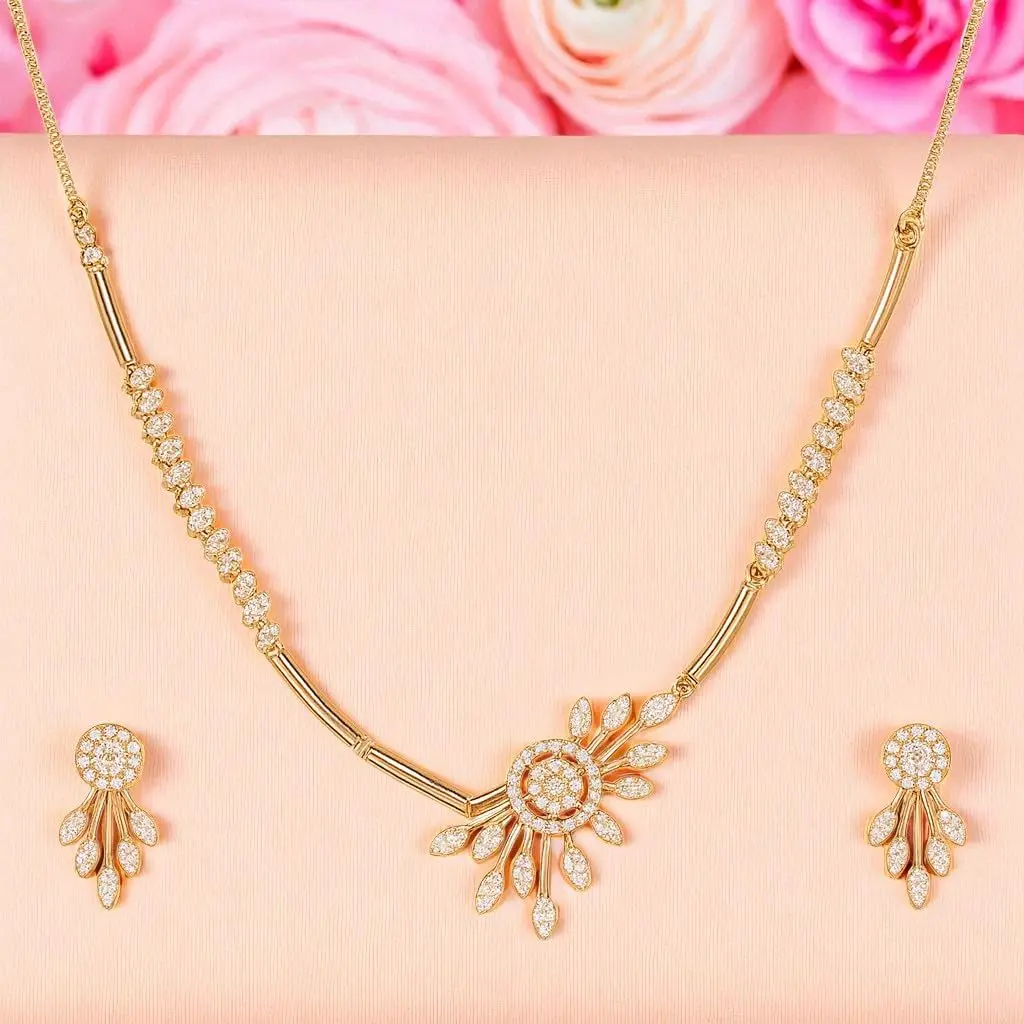 Nilu's Collection Jewelry Set Rose Gold/Silver Plated | American Diamond Stones | Anti Tarnish | Perfect for Weddings & Occasions (Large) - view 5