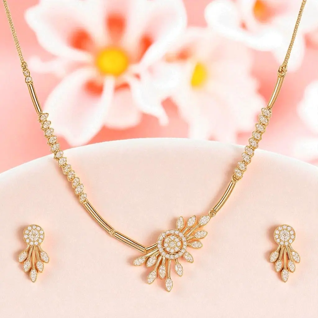 Nilu's Collection Jewelry Set Rose Gold/Silver Plated | American Diamond Stones | Anti Tarnish | Perfect for Weddings & Occasions (Large) - view 6
