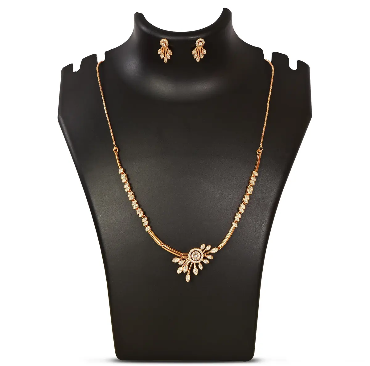 Nilu's Collection Jewelry Set Rose Gold/Silver Plated | American Diamond Stones | Anti Tarnish | Perfect for Weddings & Occasions (Large) - view 2
