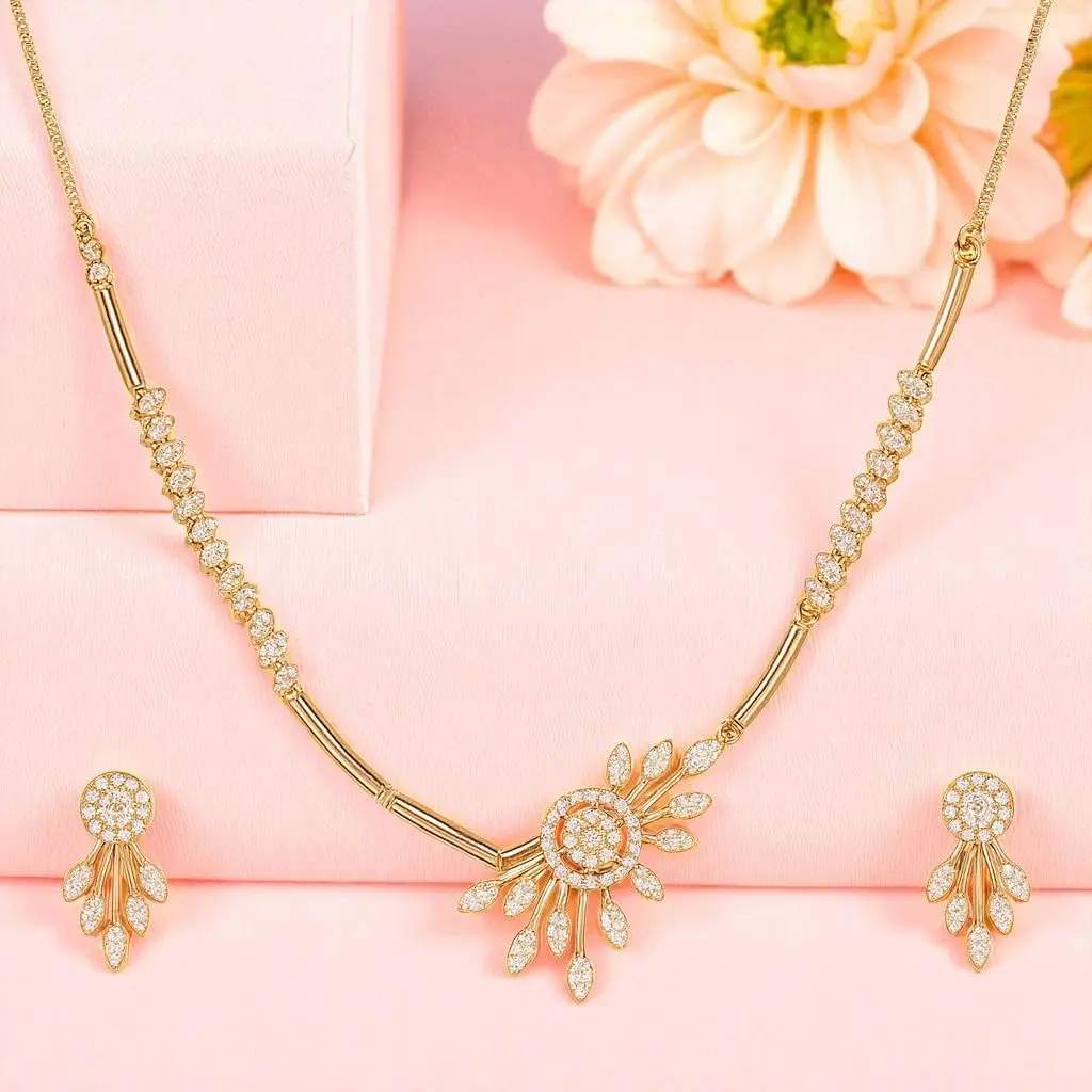 Nilu's Collection Jewelry Set Rose Gold/Silver Plated | American Diamond Stones | Anti Tarnish | Perfect for Weddings & Occasions (Large) - view 4