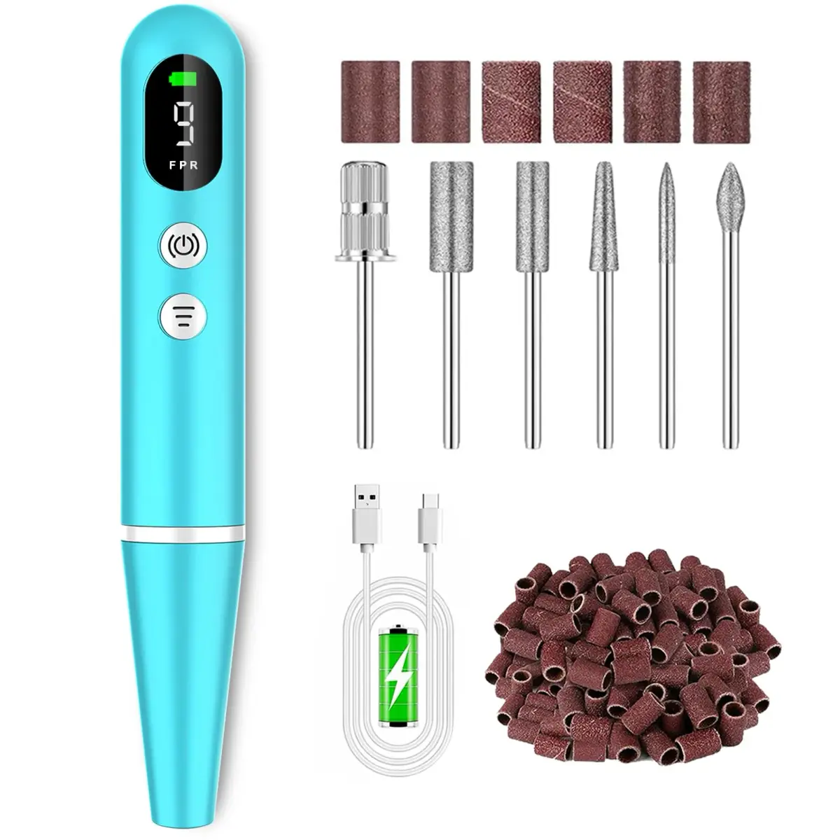 Zloojnn Cordless Electric Nail Drill File Kit Blue | 20000 RPM 9-Speed LED Display, Rechargeable, Portable - main product image