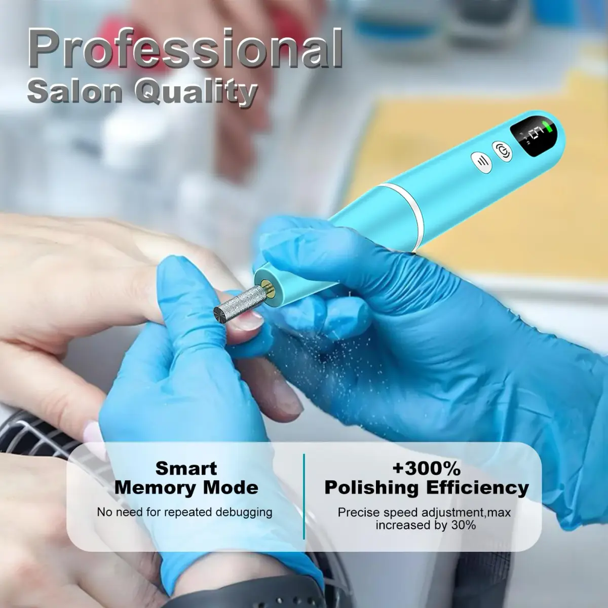 Zloojnn Cordless Electric Nail Drill File Kit Blue | 20000 RPM 9-Speed LED Display, Rechargeable, Portable - view 4