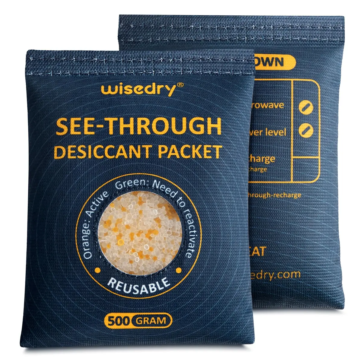 wisedry 2 x 500g See-Through Silica Gel Packets | Color-Indicating Desiccant for Storage & Dehumidification in India - main product image