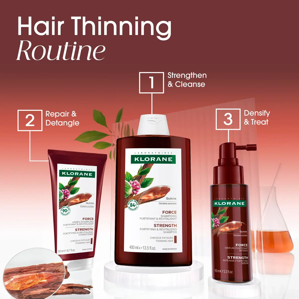 Klorane Thickening Hair Serum with Quinine & Biotin 100ml (3.3 Fl Oz) | Clinically Proven Hair Thinning Treatment - view 8