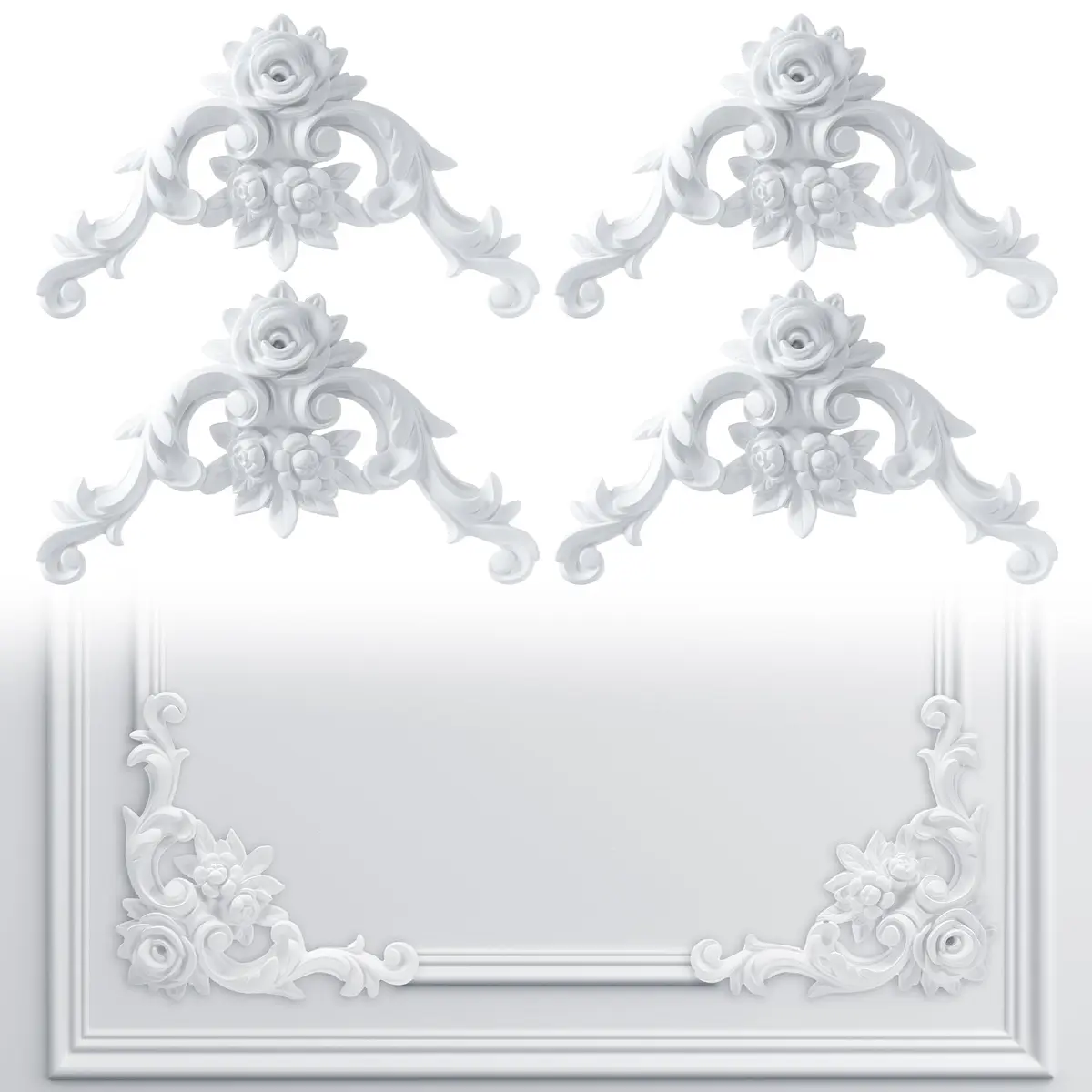 Pangda French Style Rose Corner Wall Molding Panels 13cm (5.12 inches) | Decorative PU Trim for Cabinets & Frames - main product image