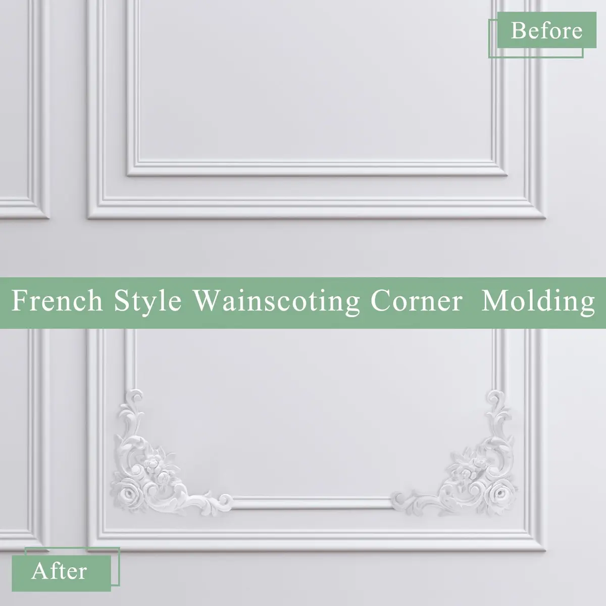 Pangda French Style Rose Corner Wall Molding Panels 13cm (5.12 inches) | Decorative PU Trim for Cabinets & Frames - view 6
