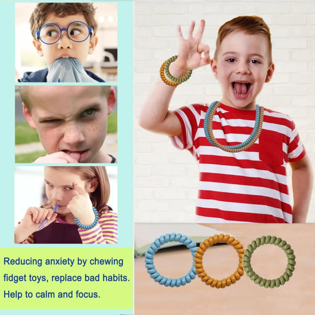 Olugu 12 Pack Stretchy Fidget Bracelet Necklace for Sensory Kids | BPA-Free PLA Material - view 6