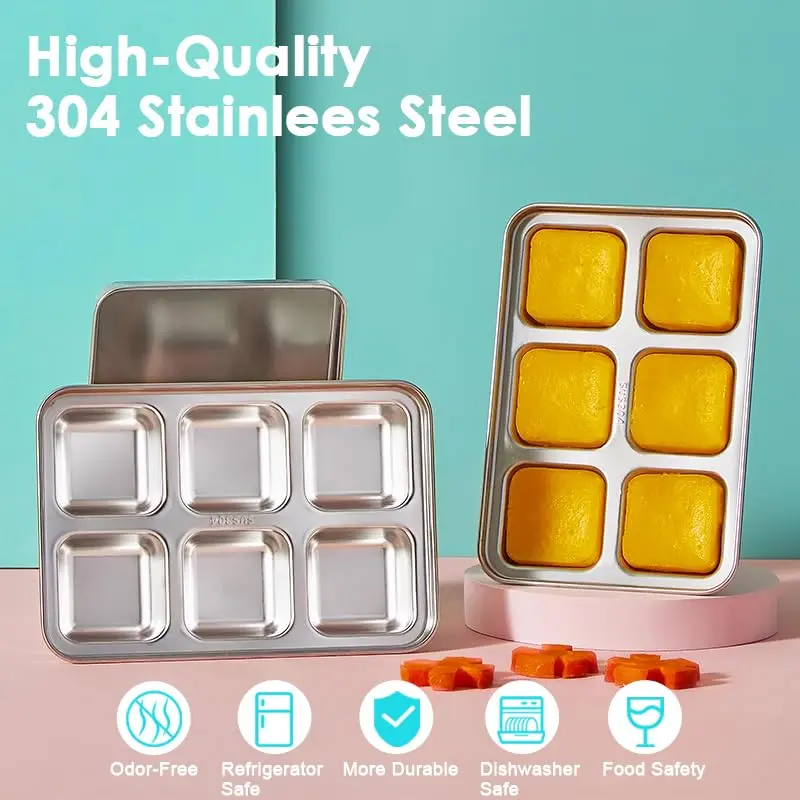 GLENDAVENY Stainless Steel Ice Cube Tray with Lid, 2 Pack 12 Large Cubes, 7.3in x 4.9in x 1.4in (18.5cm x 12.4cm x 3.6cm) | Fast Freezing Metal Ice Mold for Cocktails - view 7