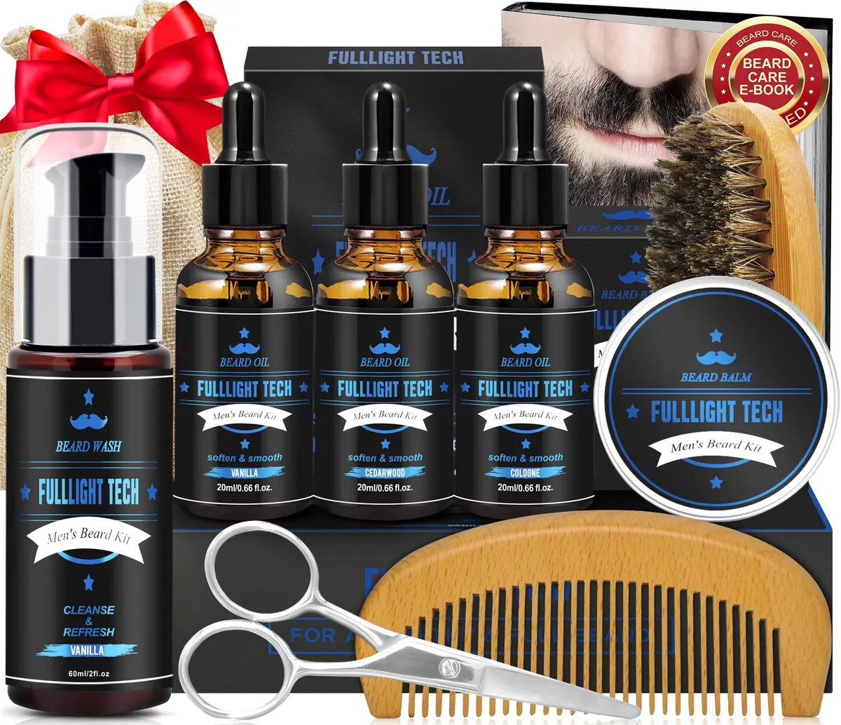FULLLIGHT TECH Beard Grooming Kit 5 Fl Oz | Nourishing Beard Oil & Vanilla Wash for Men - main product image