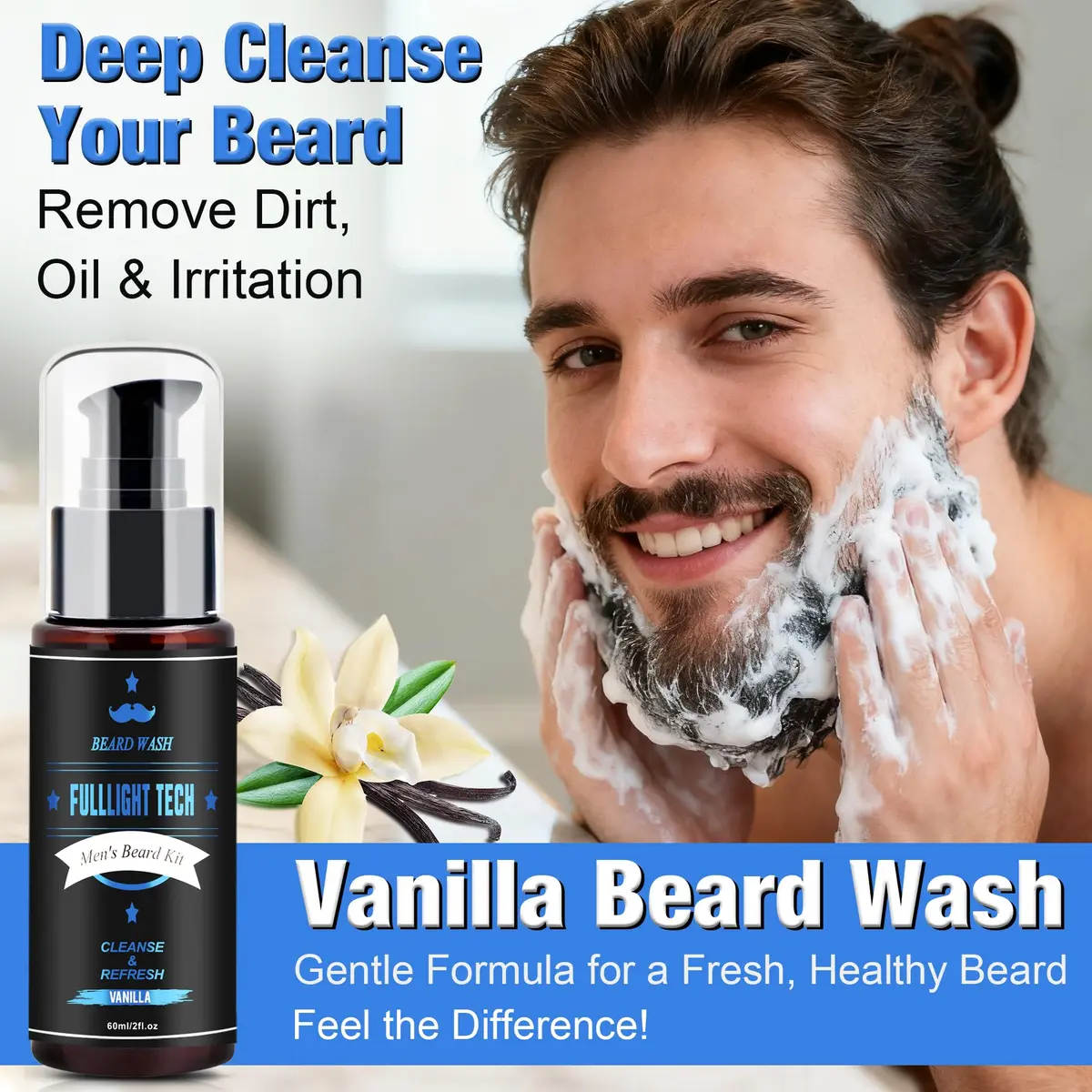 FULLLIGHT TECH Beard Grooming Kit 5 Fl Oz | Nourishing Beard Oil & Vanilla Wash for Men - view 5