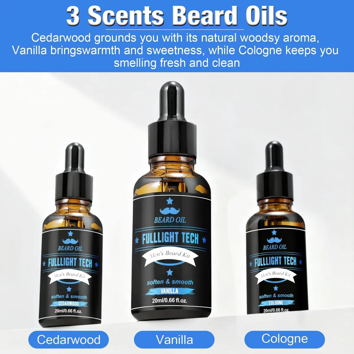 FULLLIGHT TECH Beard Grooming Kit 5 Fl Oz | Nourishing Beard Oil & Vanilla Wash for Men - view 3