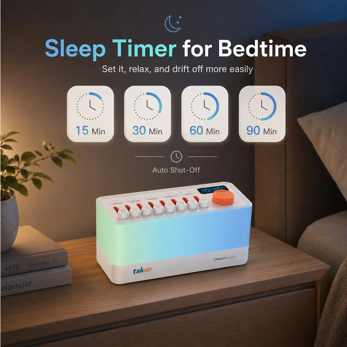 TAKOO 3-in-1 Sleep Sound Machine & Bluetooth Speaker with 12-Color Night Light, 485g (0.485kg) - view 4