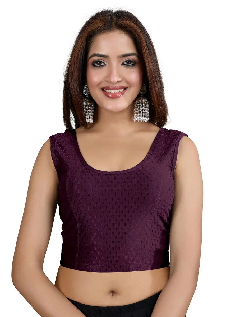 TRENDMALLS Women's Dobby Cotton Stretchable Sleeveless Saree Blouse Purple 3X-Large | Breathable & Lightweight - main product image