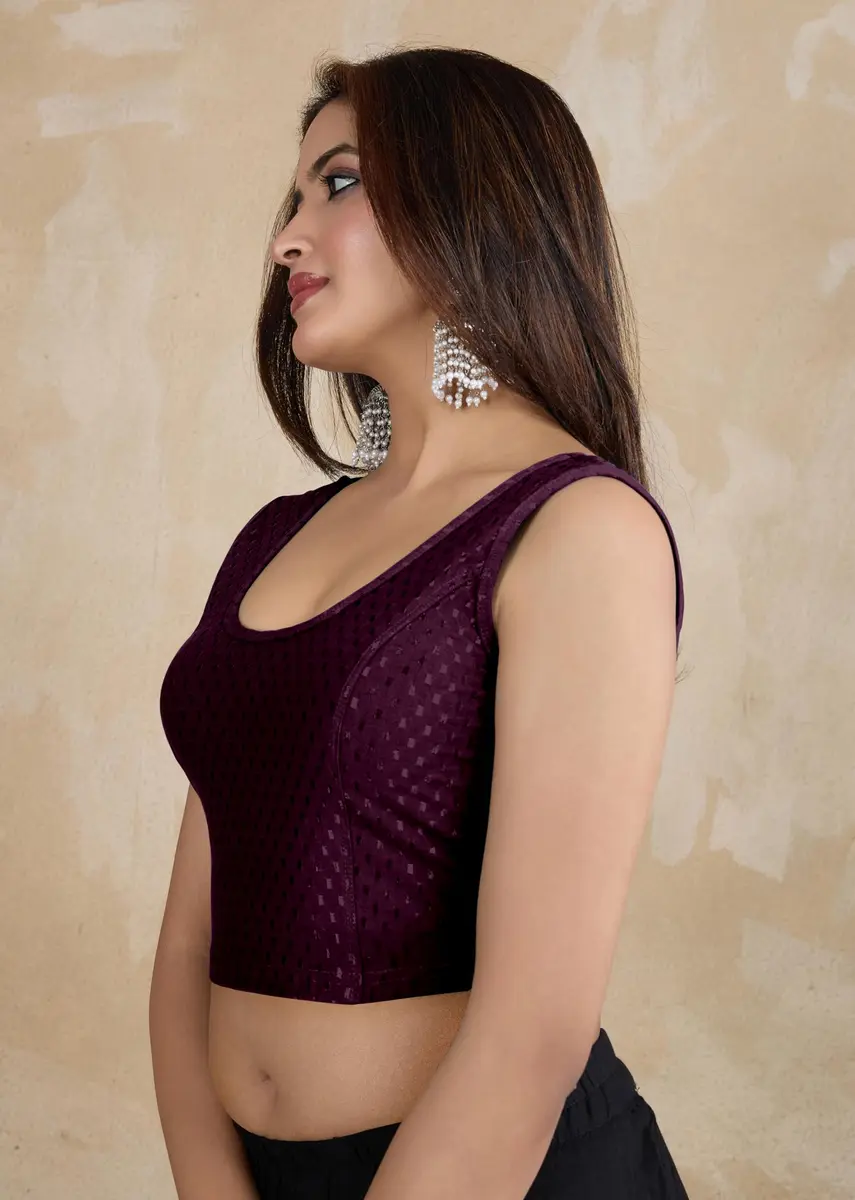 TRENDMALLS Women's Dobby Cotton Stretchable Sleeveless Saree Blouse Purple 3X-Large | Breathable & Lightweight - view 6