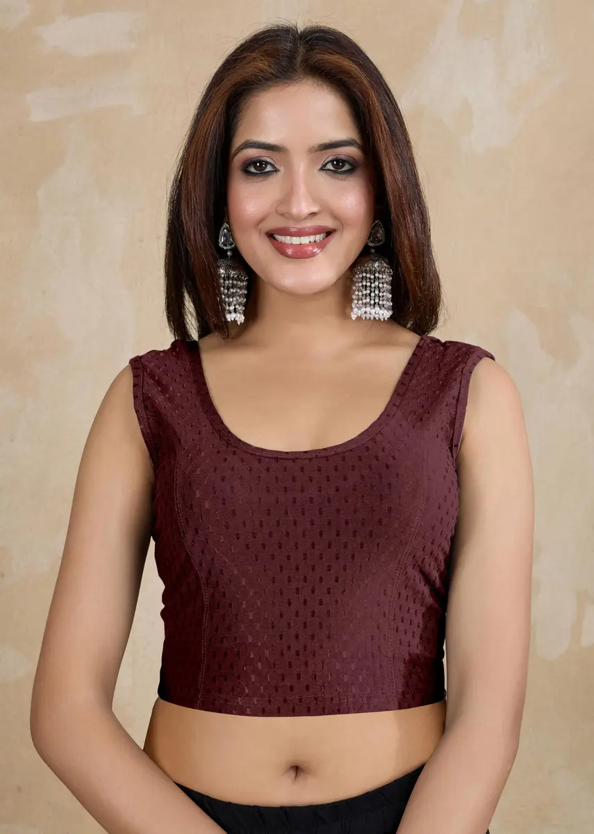 TRENDMALLS Women's Dobby Cotton Stretchable Sleeveless Saree Blouse XL Wine | Breathable Fabric for Indian Climate - view 8