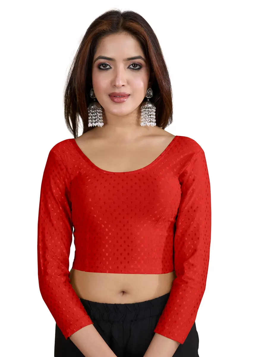 TRENDMALLS Dobby Cotton Stretchable Saree Blouse Red Medium | Breathable Fabric for Indian Climate - main product image