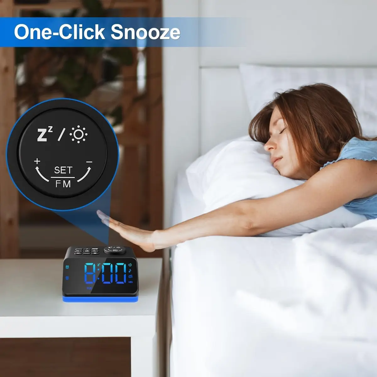 JALL Digital Alarm Clock with FM Radio, 8-Color Night Light, Timer, Dual Alarm, USB Charging, Large Display, for Bedroom (Black with RGB Font) - view 3