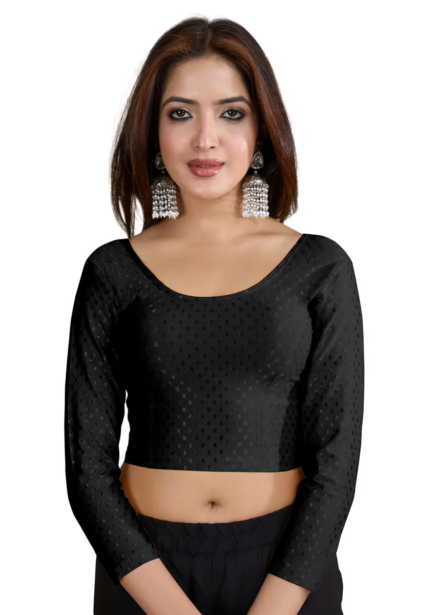 TRENDMALLS Women's Dobby Cotton Stretchable Saree Blouse Black XL | Ready to Wear Back Open 3/4 Sleeve - main product image