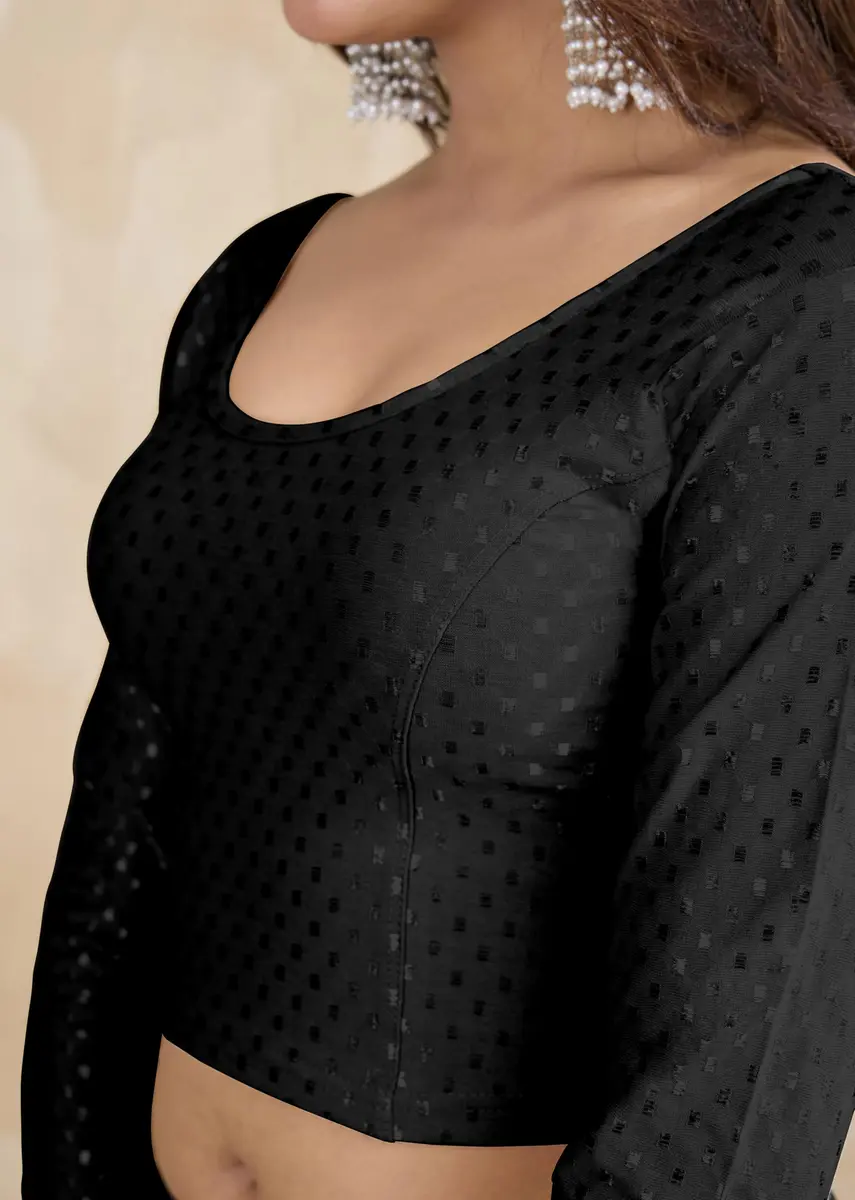 TRENDMALLS Women's Dobby Cotton Stretchable Saree Blouse Black XL | Ready to Wear Back Open 3/4 Sleeve - view 5