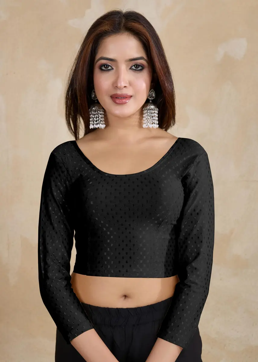 TRENDMALLS Women's Dobby Cotton Stretchable Saree Blouse Black XL | Ready to Wear Back Open 3/4 Sleeve - view 8