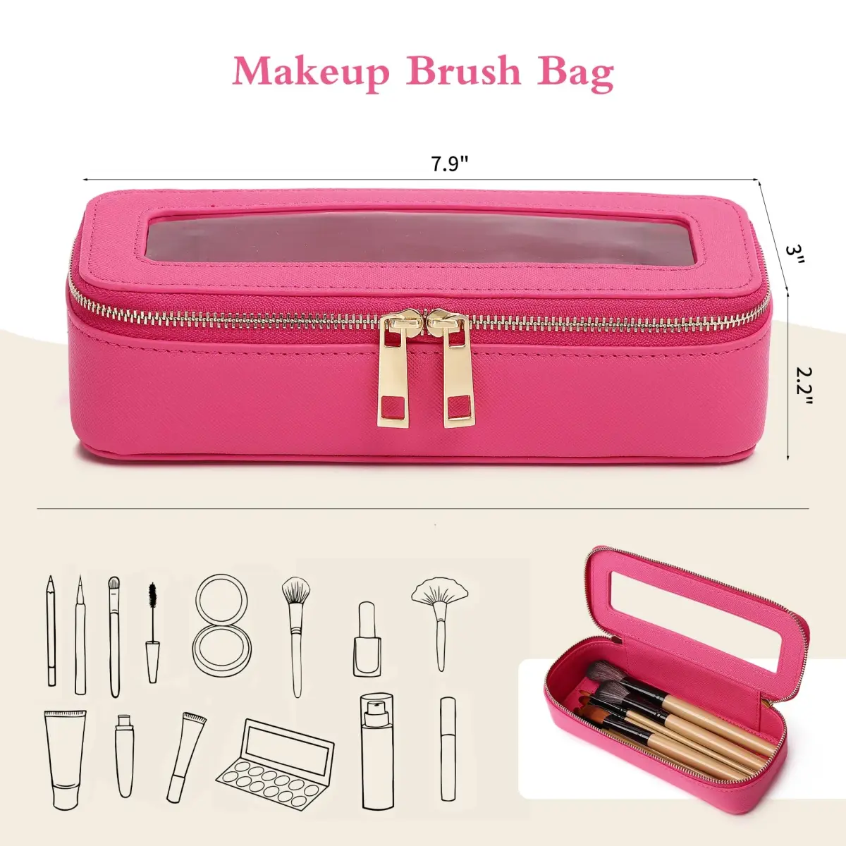 Pinkmik B/Fuxia SLIM Clear Makeup Bag - Compact Cosmetic Case for Essentials - view 2