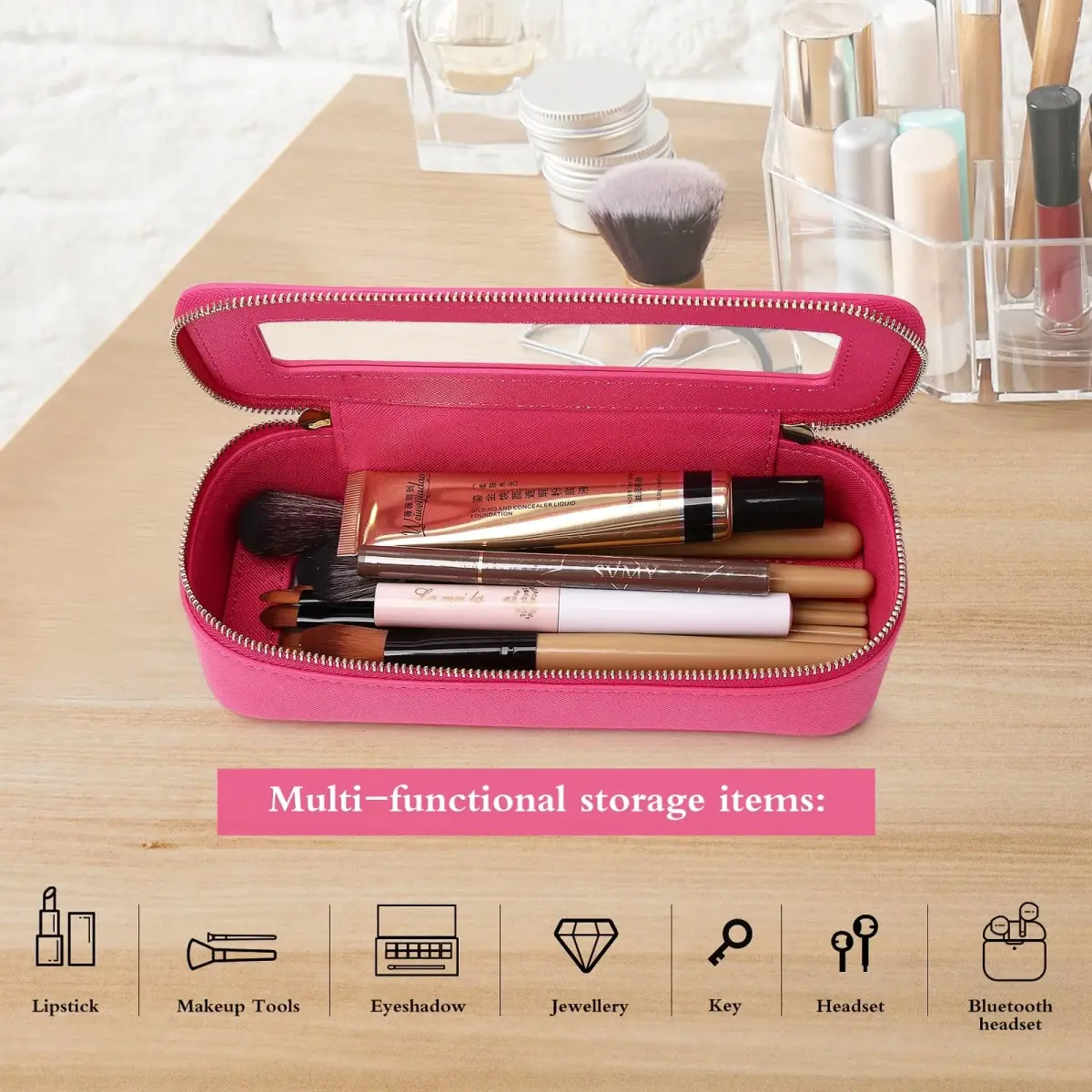 Pinkmik B/Fuxia SLIM Clear Makeup Bag - Compact Cosmetic Case for Essentials - view 4
