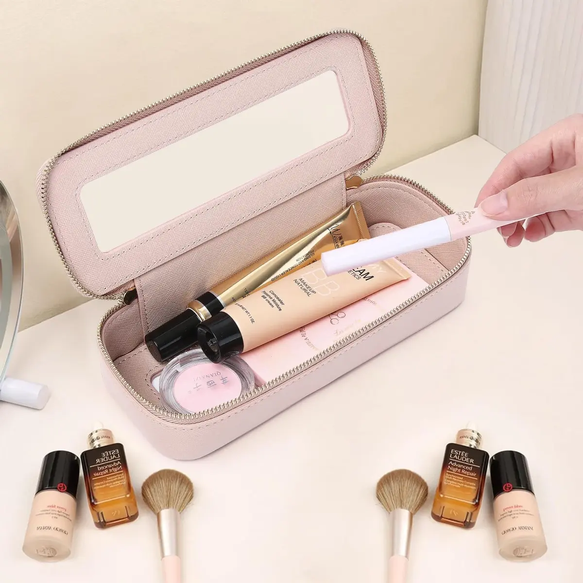 Pinkmik SLIM B/Pink Clear Makeup Brush Case - TSA Approved Travel Cosmetic Bag - view 2