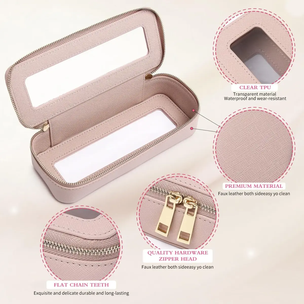 Pinkmik SLIM B/Pink Clear Makeup Brush Case - TSA Approved Travel Cosmetic Bag - view 4