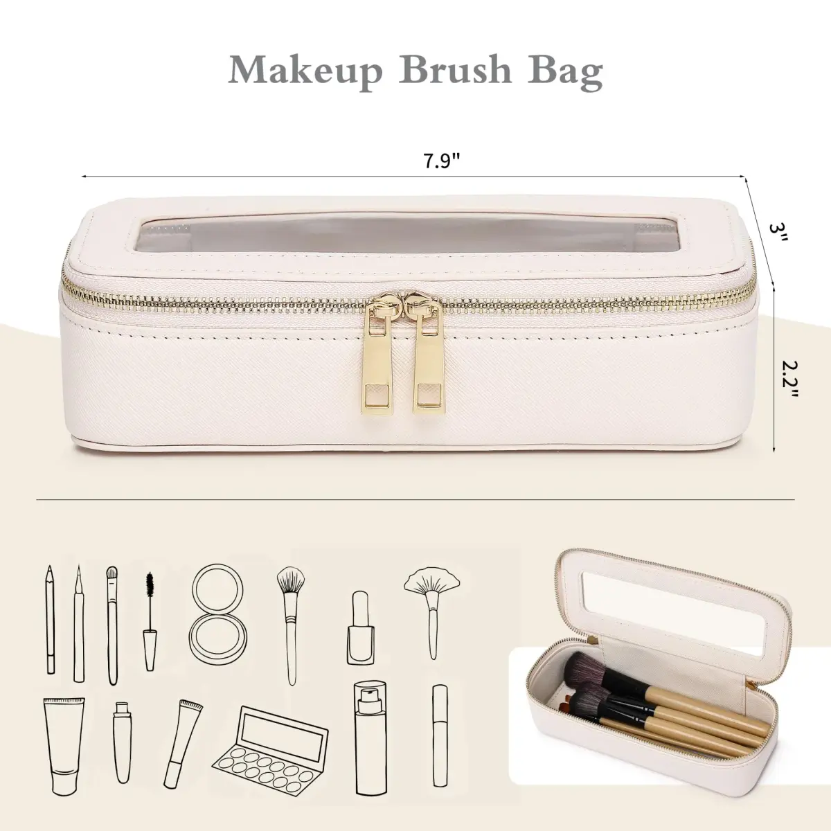 Pinkmik SLIM B/Beige Makeup Brush Case - Travel Cosmetic Organizer - view 2