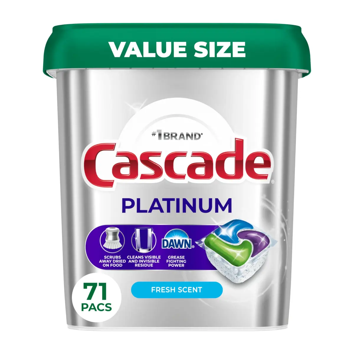 Cascade Platinum Dishwasher Pods Fresh Scent 71 Count (2.81 lb / 1.27 kg) | Powerful Cleaning with Dawn & Enzymes - main product image