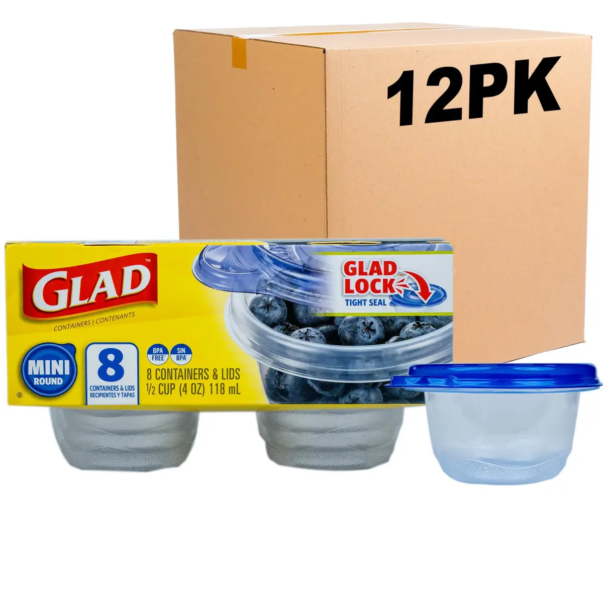 Glad GladWare Mini Round Food Storage Containers, 4 Oz, 8 Count Pack, 12-Pack - main product image
